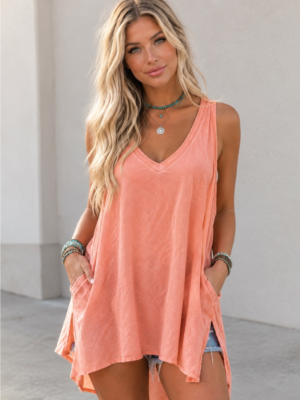 Free People FP Movement Women's Small Coral City Vibes Oversized Tunic T…